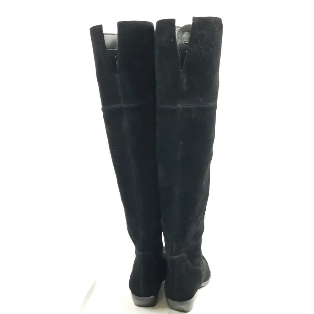 Marc Fisher‎ black Suede Over Knee Boots w low heels sz 6.5M